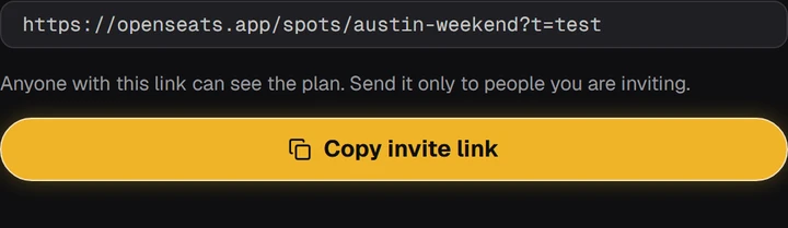 The private plan link above the button that copies it to send.